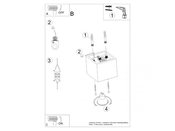 Quad 1 fekete mennyezeti lámpa