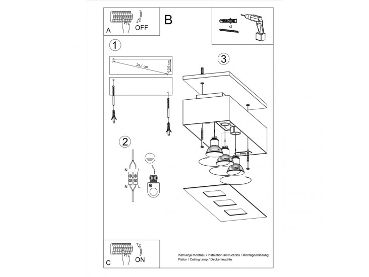 Mono 3 fekete mennyezeti lámpa
