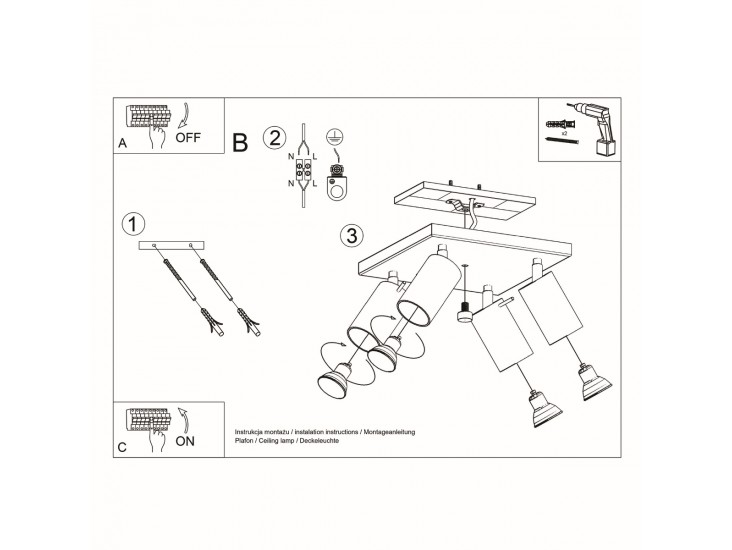 Ring 4 fekete mennyezeti lámpa