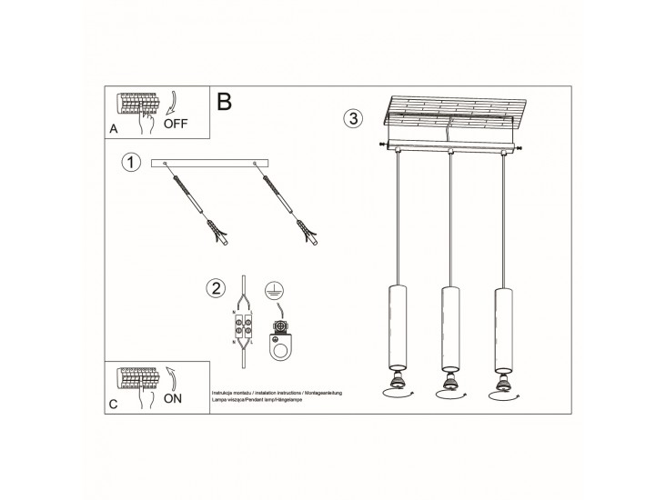 Lagos 3L fekete függőlámpa