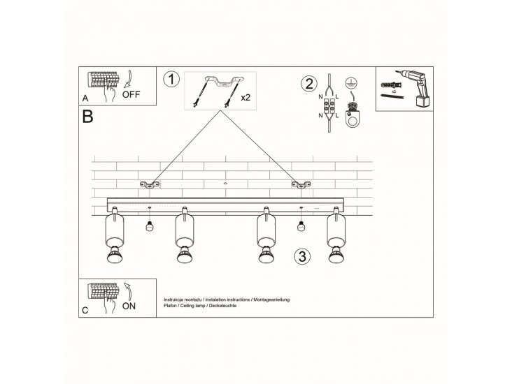 Ring 4L fekete mennyezeti lámpa