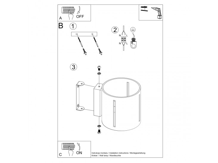 Inez fekete fali lámpa