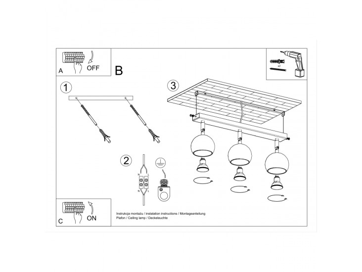 Oculare 3 fekete mennyezeti lámpa