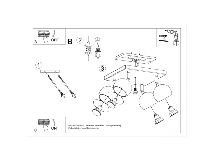 Oculare 4 fekete mennyezeti lámpa