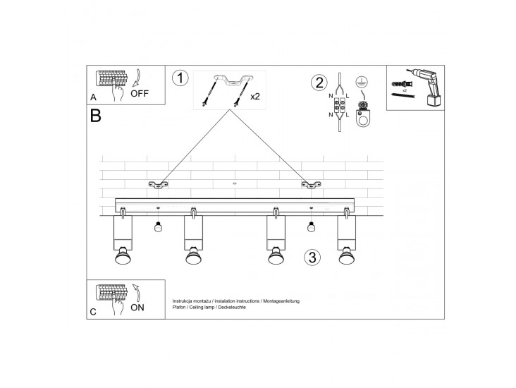 Merida 4L fekete mennyezeti lámpa
