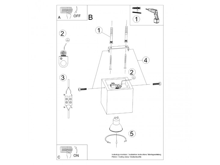 Quad beton mennyezeti lámpa