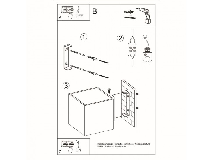 Quad natúr tölgy fali lámpa