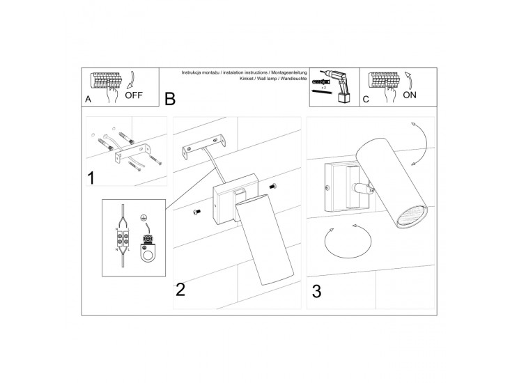 Direzione fekete fali lámpa