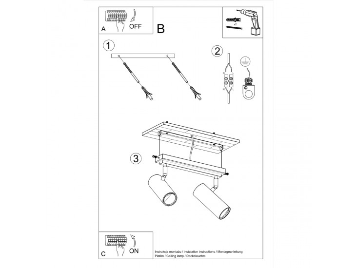 Direzione 2 fekete mennyezeti lámpa
