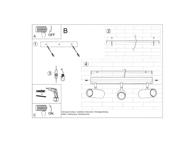 Direzione 3 fekete mennyezeti lámpa