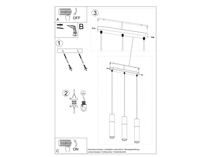 Pablo 3 fekete függőlámpa