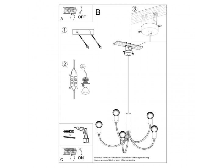 Piccolo 3 fekete csillár