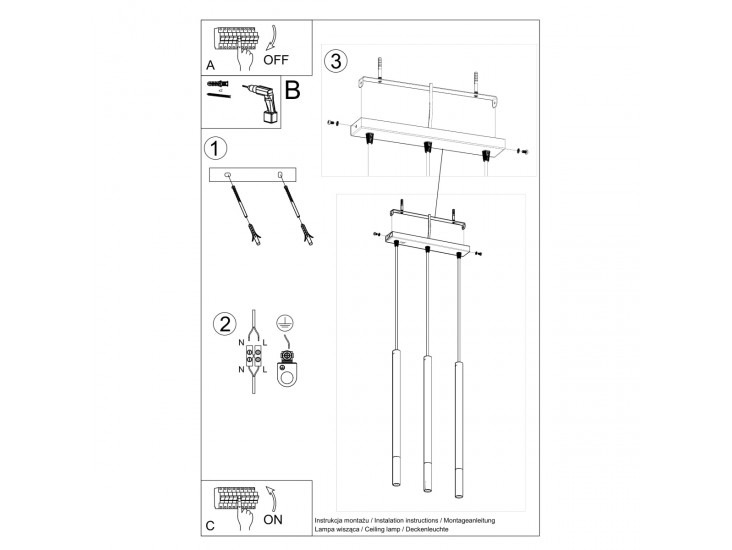 Mozaica 3L fekete/arany függőlámpa