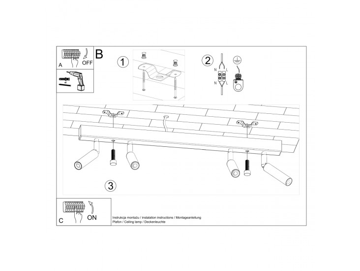 Eyetech 4 fekete mennyezeti lámpa