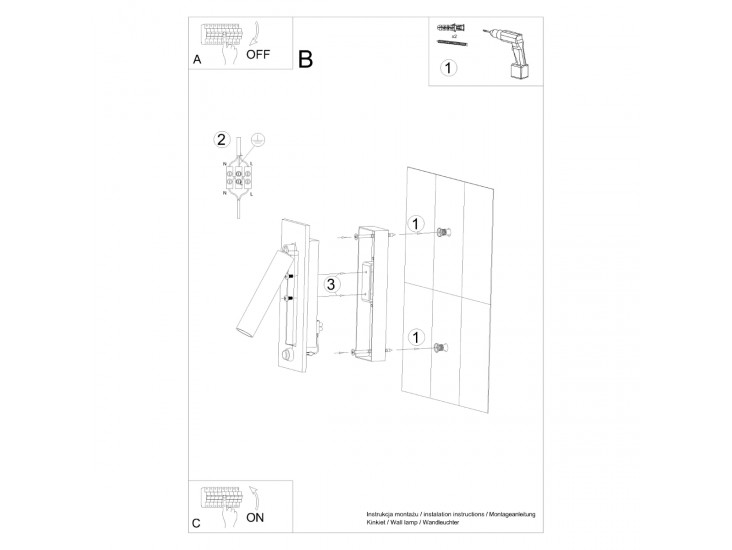 Enif fekete fali lámpa