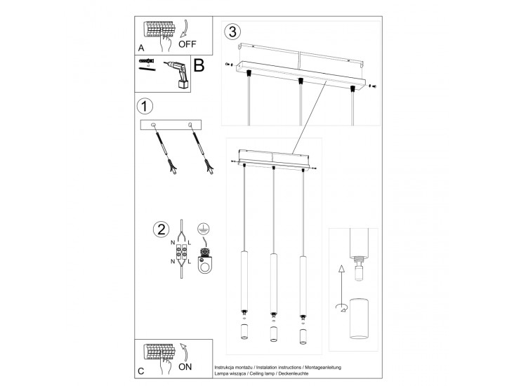 Wezyr 3 fehér függőlámpa