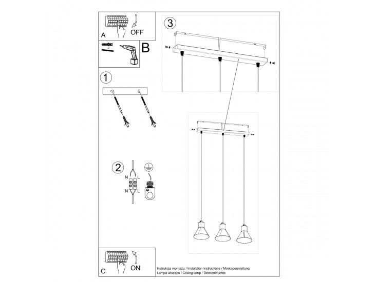 Taleja 3 fehér függőlámpa [E27]