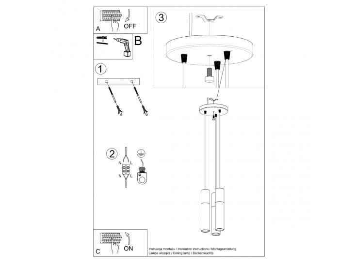 Pablo 3P függőlámpa fehér
