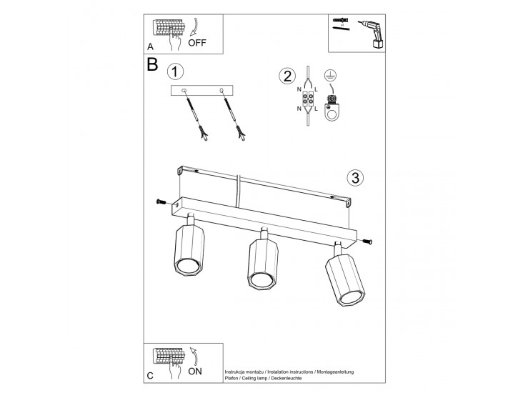Zeke 3 tölgyfa mennyezeti lámpa