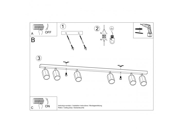 Zeke 6 tölgyfa mennyezeti lámpa
