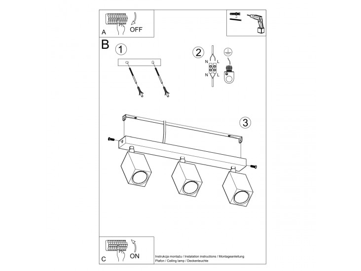 Keke 3 tölgyfa mennyezeti lámpa