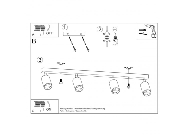Berg 4 természetes fa mennyezeti lámpa