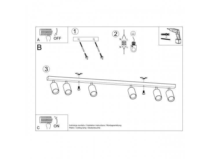 Berg 6 természetes fa mennyezeti lámpa