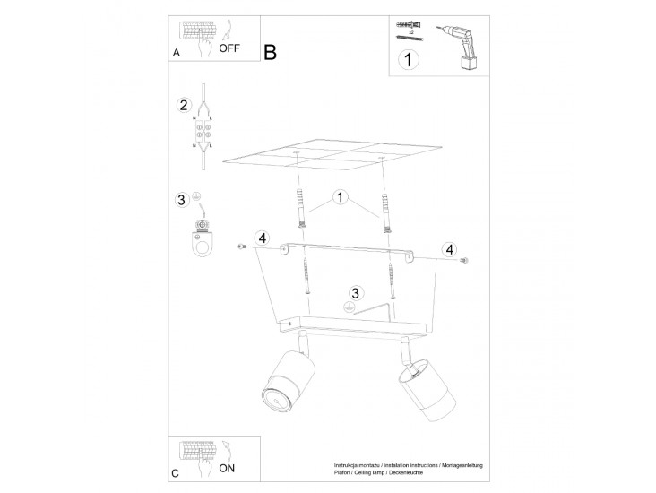 Nero 2 fekete/króm mennyezeti lámpa