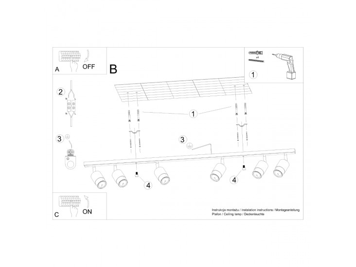 Nero 6 fekete/króm mennyezeti lámpa