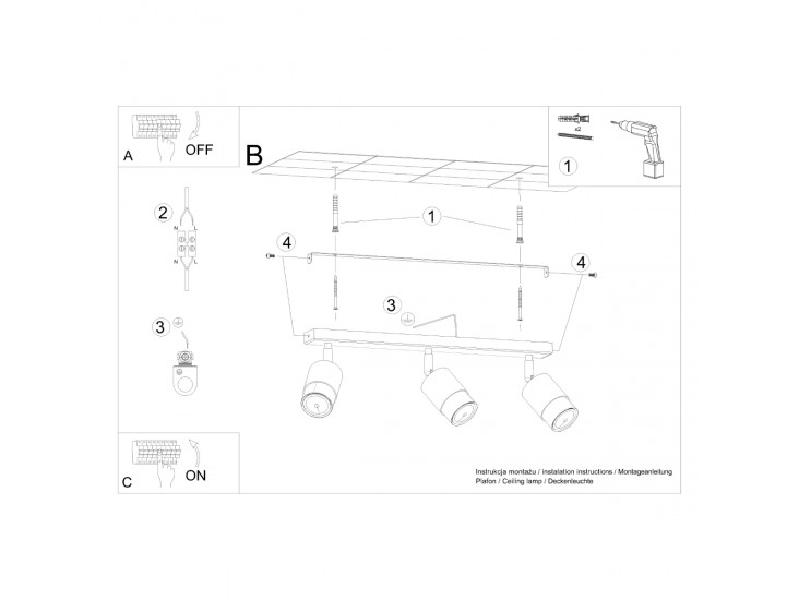 Nero 3 fekete/arany mennyezeti lámpa
