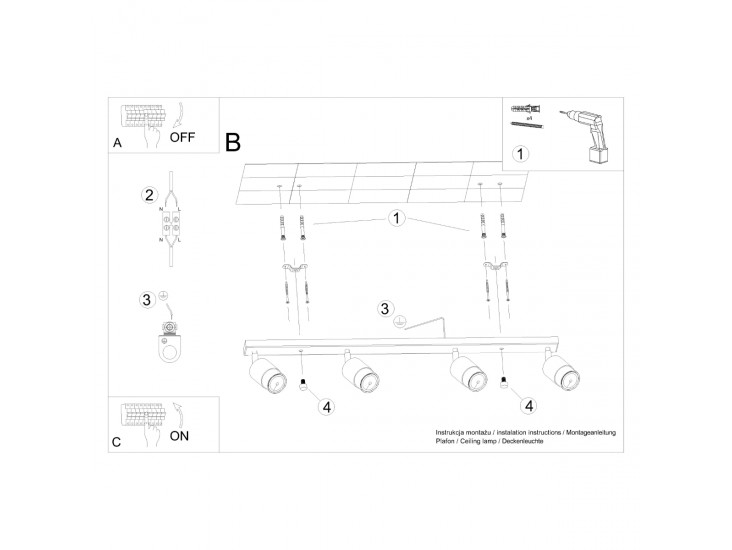Nero 4 fekete/arany mennyezeti lámpa