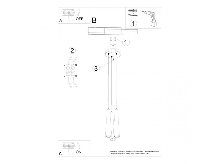 Sula 3P természetes fa függőlámpa