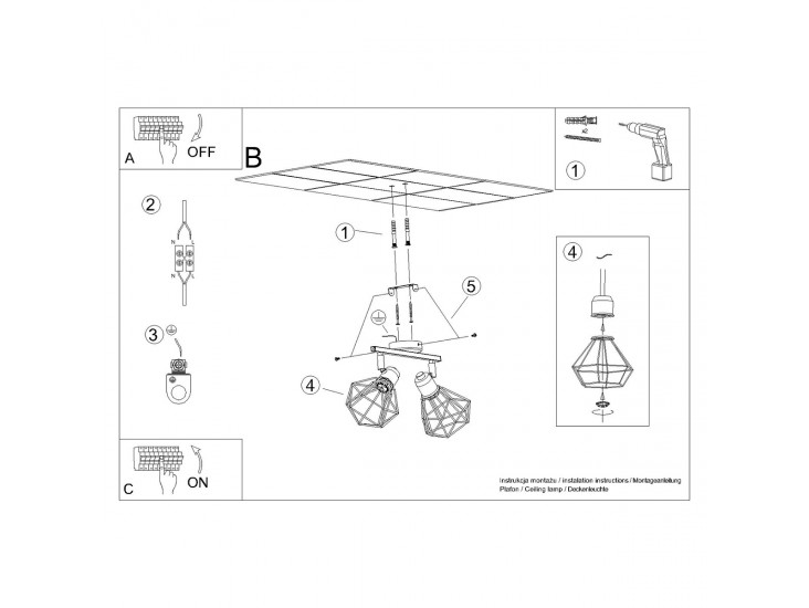 Artemis 2 fekete mennyezeti lámpa