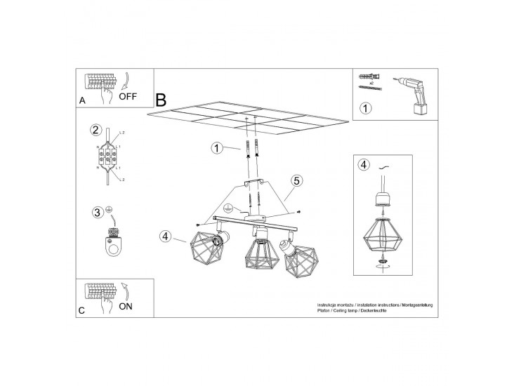 Artemis 3 fekete mennyezeti lámpa