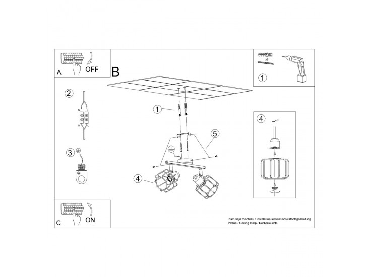 Beluci 2 fekete mennyezeti lámpa
