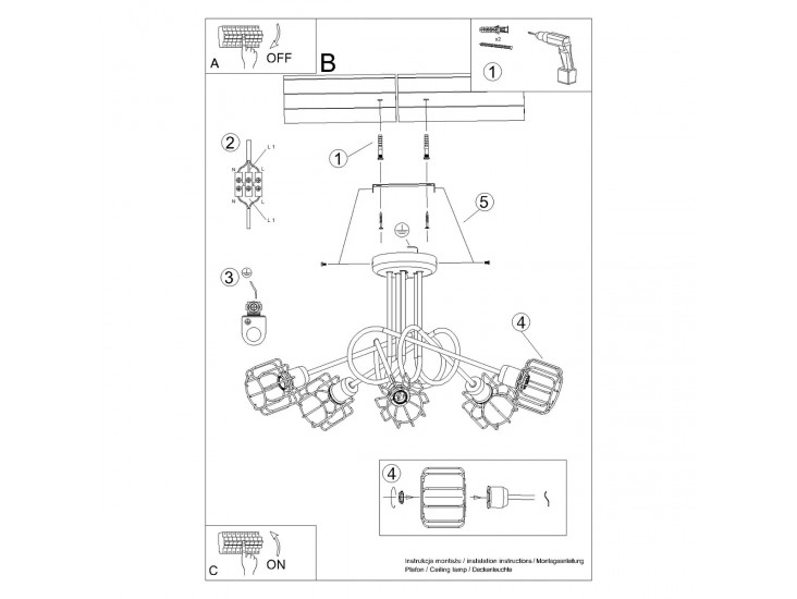 Beluci 5S fekete csillár