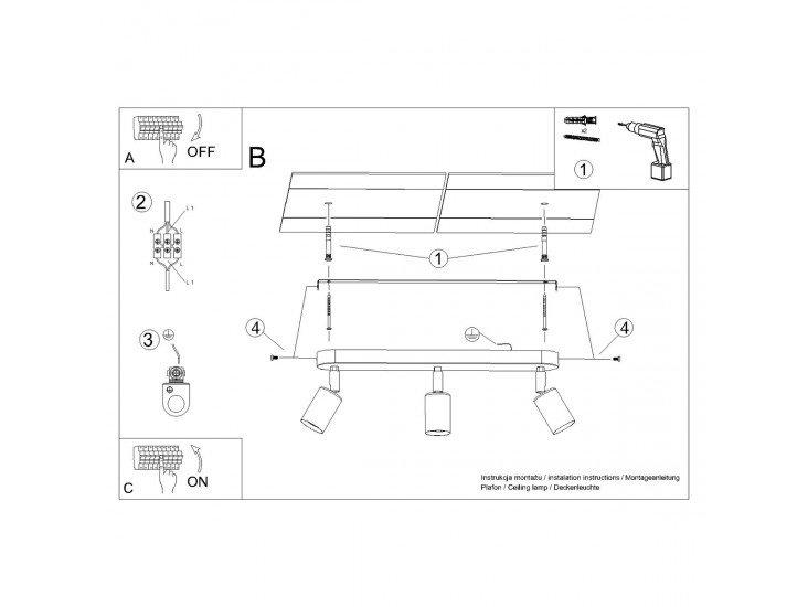 Fornes 3 fekete mennyezeti lámpa