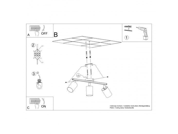 Lemmi 3 fekete mennyezeti lámpa
