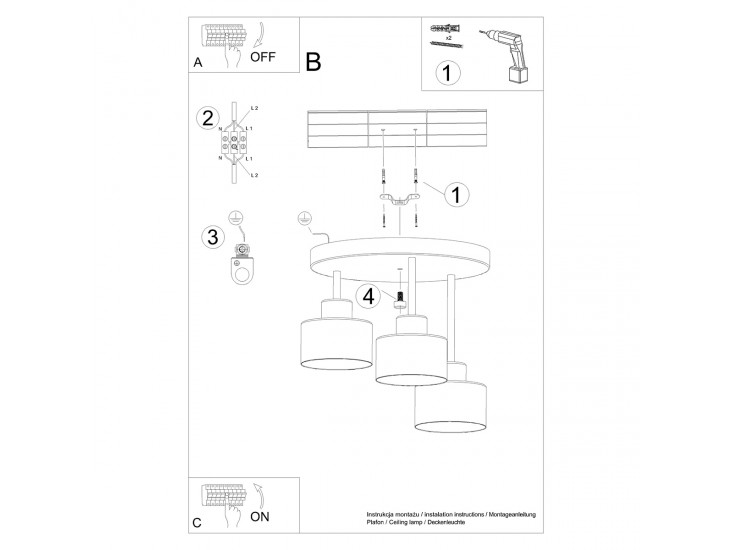 Savar 3 fekete mennyezeti lámpa
