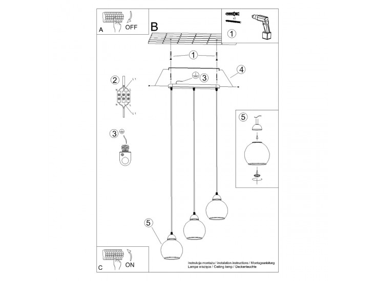 Alino 3 fekete függőlámpa