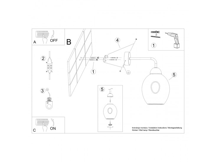 Fillan 1 fekete fali lámpa