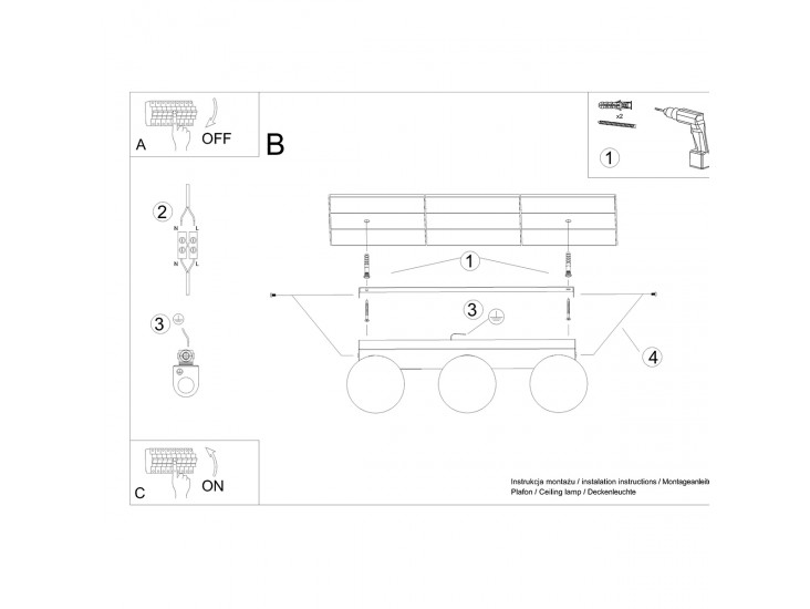 Yoli 3 fehér mennyezeti lámpa