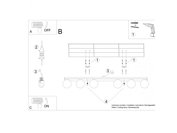 Yoli 6 fehér mennyezeti lámpa
