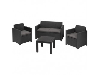 Alabama set kerti bútor garnitúra, grafit színben, világos szürke párnával