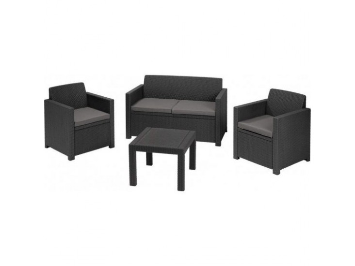 Alabama set kerti bútor garnitúra, grafit színben, világos szürke párnával