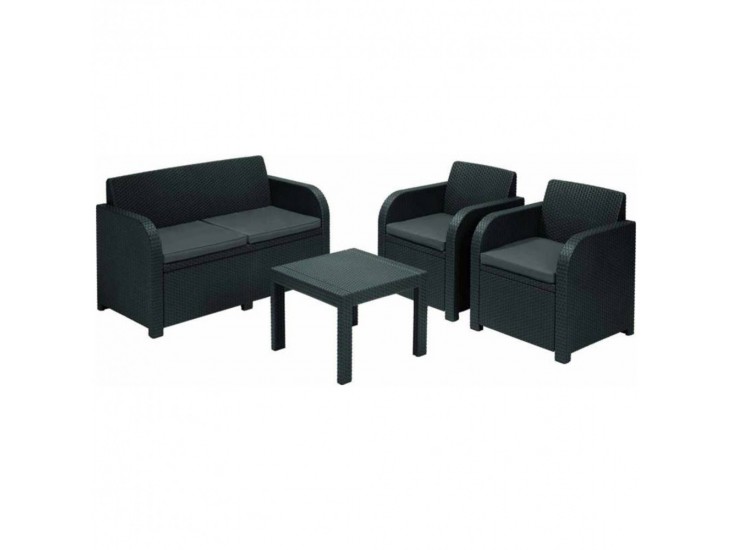 Georgia set kerti bútor garnitúra, grafit színben, világos szürke párnával