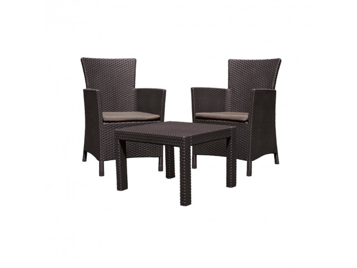 Rosario Balcony set kerti bútor garnitúra, barna színben, meleg taupe párnával