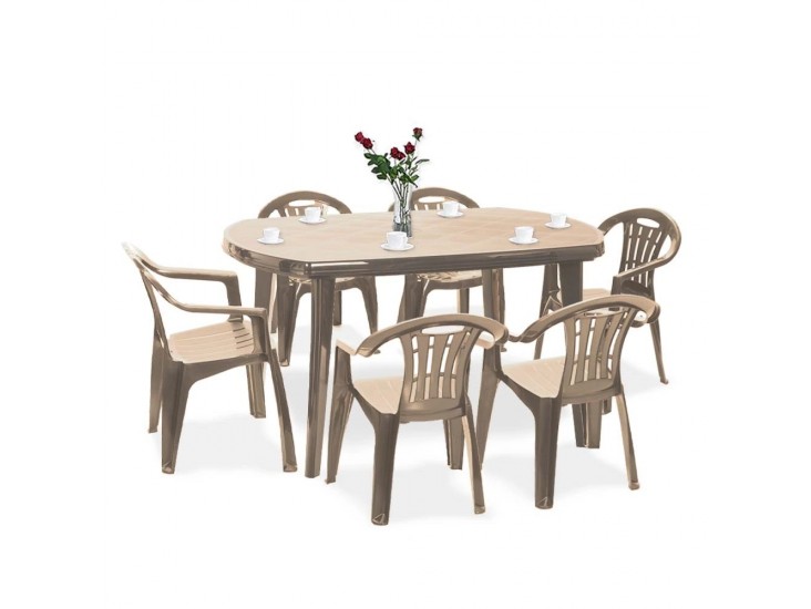 Elma 6+1 kerti bútor garnitúra szett cappuccino színben