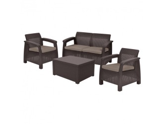 Corfu box set kerti bútor garnitúra, barna színben, meleg taupe párnával