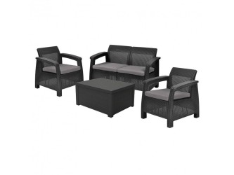 Corfu Box set kerti bútor garnitúra, grafit színben, világos szürke párnával